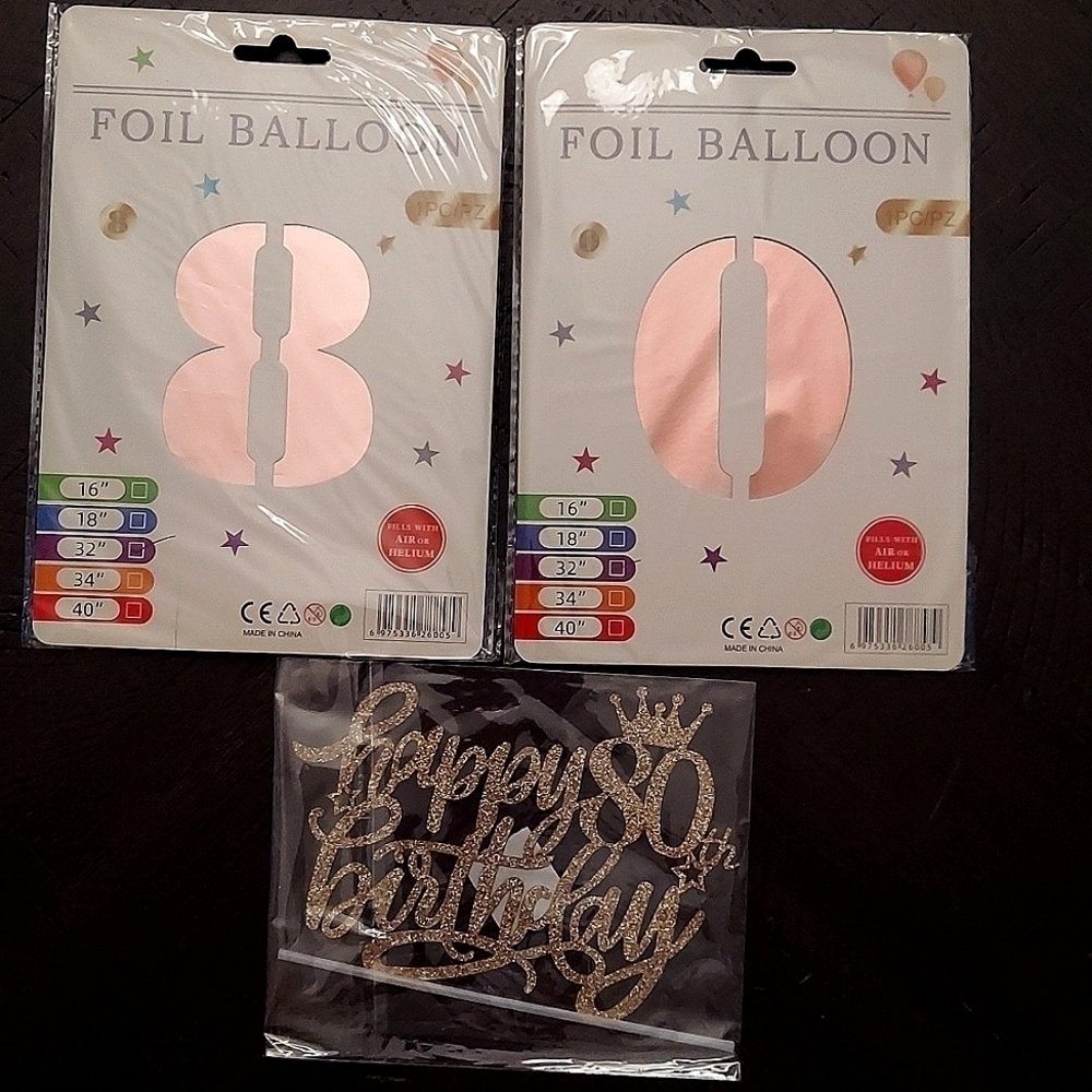 80 Rose Gold 32in Balloons and Gold Happy Birthday Cake Topper